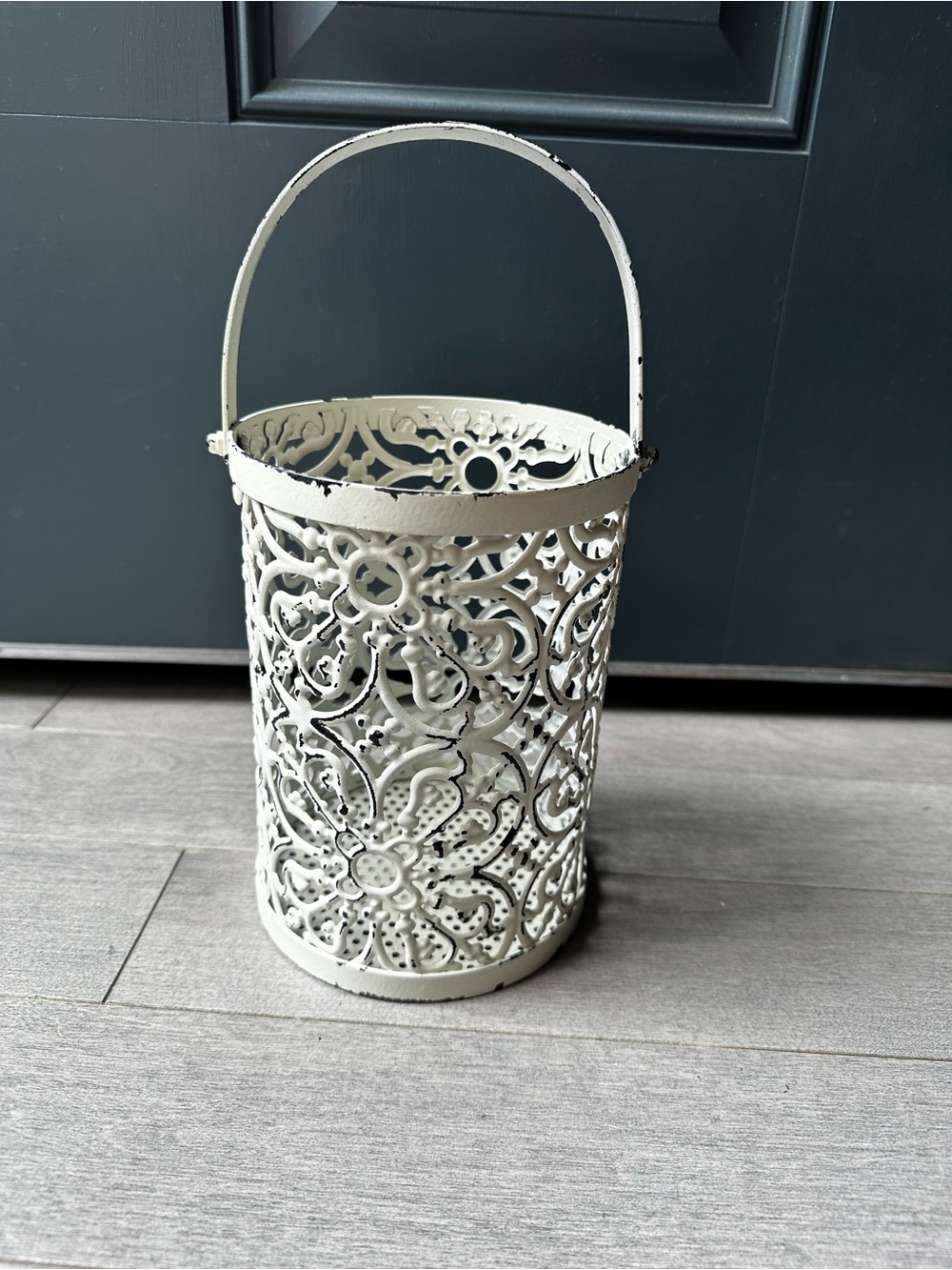 Farmhouse Rustic Metal Lantern Candle Holder White Home Decor Table Top